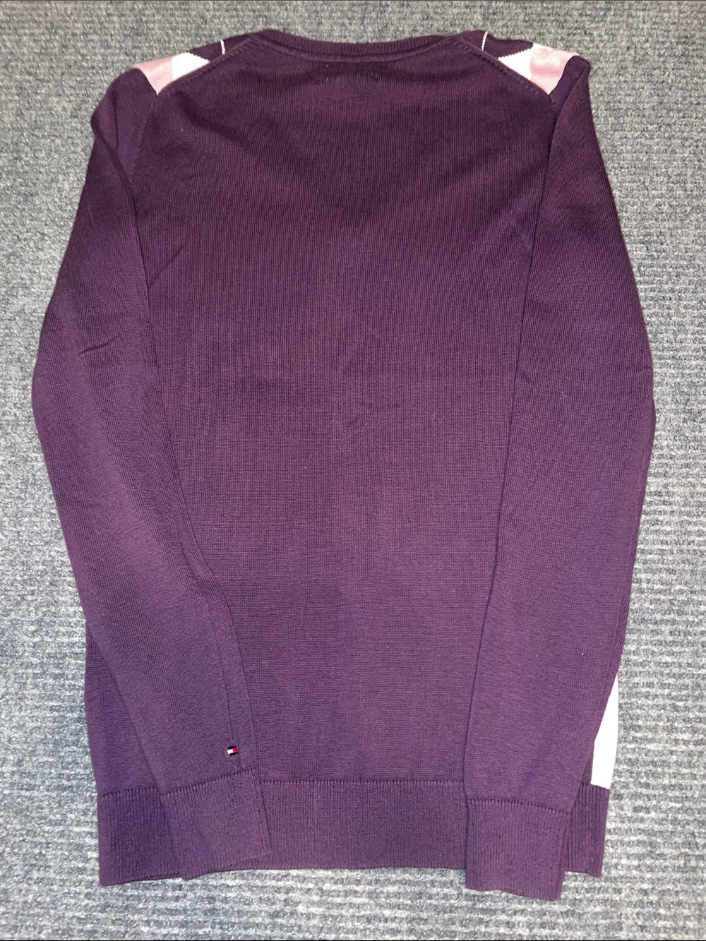 Tommy Hilfiger Purple Argyle V-Neck Sweater w Pink & Cream Diamonds. Cotton XS - Picture 7 of 7